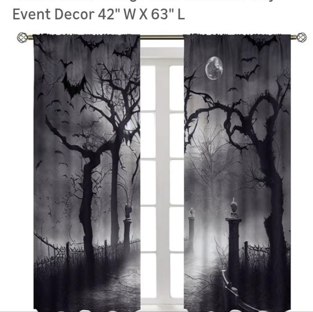 Spooky Haunted Forest Black Window Curtain Panels Nwt